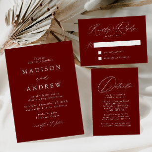Invitation En Aluminium Mariage photo Elegant Bourgogne moderne