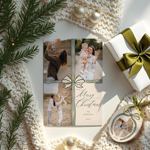 Merry Christmas Elegant Bow Present Photo Collage Holiday Card