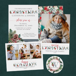 Festive Foliage Family Christmas Dinner Invitation