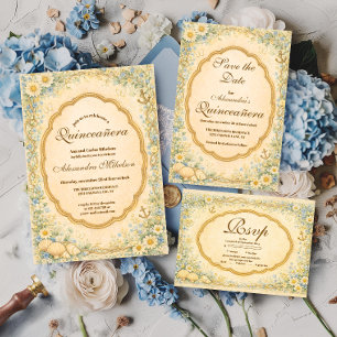 Vintage Coastal Daisy Quinceañera Invitation