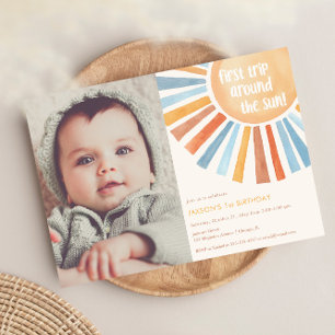 Boho Sunshine first trip around the sun birthday Invitation