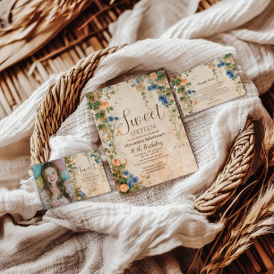 Photo Vintage Pastel Wildflower Sweet Sixteen Invitation