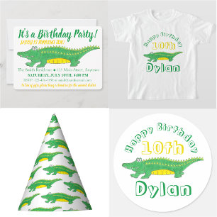 Birthday Party Yellow Green Alligator Crocodile Invitation