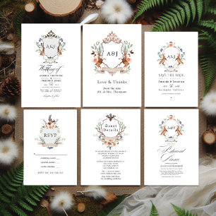 Watercolor Woodland Laurel Crest Rehearsal Dinner Invitation