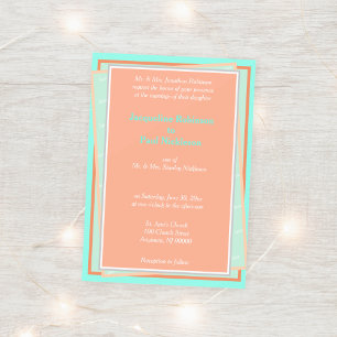Cantaloupe Fruit Blue Geometric Wedding  Invitatio Invitation