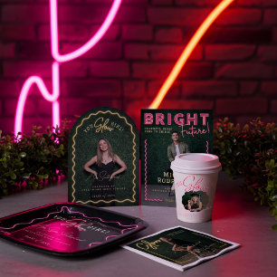 You Glow Girl Wavy Blue Neon Graduation Photo Paper Cups