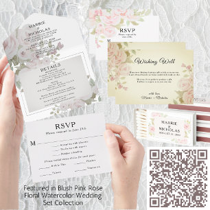 Invitation Tout En Un Mariage Blush Gris Rose Rose Rose Floral Aquarelle