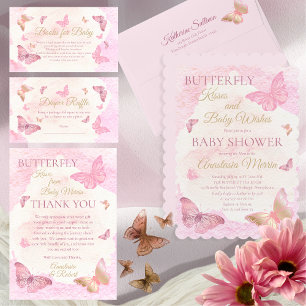 Pink Butterflies Baby Shower Books for Baby Enclosure Card