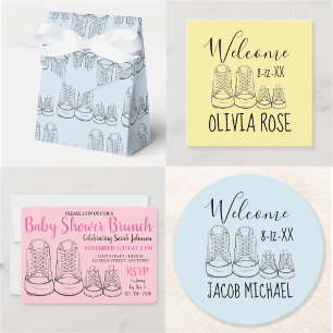 Blue Big Little Shoes Boy New Baby Shower Invitation