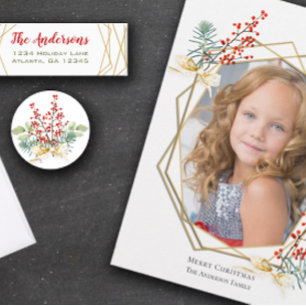 Geometric Frame Christmas Typography Photo Foil Card