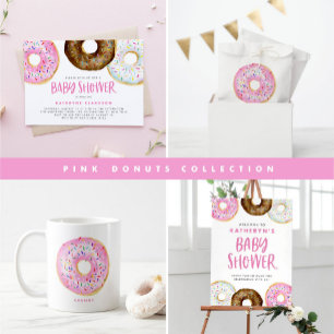 Pink and Chocolate Watercolor Doughnuts Baby Brunc Invitation