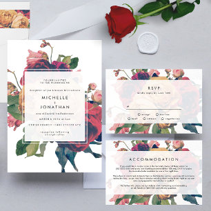 Antique Roses Vintage Boho Wedding Invitation