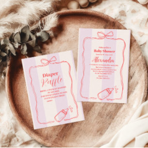 Pink Stripe Coquette Bow  Baby Shower Invitation