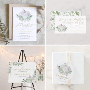 White Pumpkin and Greenery Fall Baby Brunch Invitation