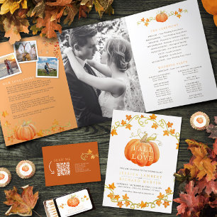 Fall in love watercolor pumpkin fall wedding QR All In One Invitation