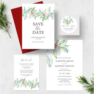 Christmas Wedding Invitation Watercolor Botanicals