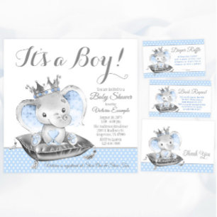 Boy Elephant Prince Diaper Raffle Tickets Enclosure Card
