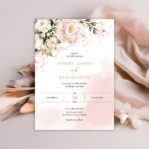 Modern Boho blush pink floral gold sparkles Table Number