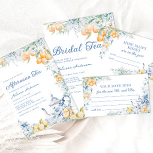 Invitation Dusty Blue Floral & Lemon Bridal Tea Fête des mari