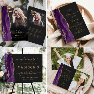 Class of 2025 Purple Gold Agate Dark Graduation Invitation