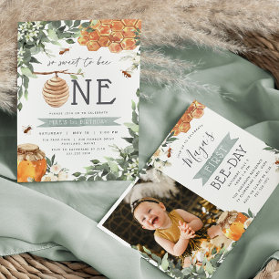 Sweet to Bee One   First Birthday Party Invitation