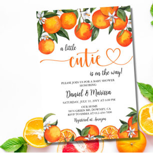 Little Cutie Clementine Orange Baby Shower Thank You Card