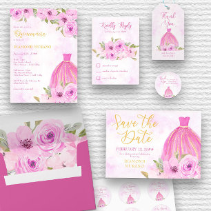 Floral Gold and Pink Princess Gown Save The Date