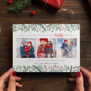 Stylish white Pine Tree Berries christmas Photo Holiday Postcard