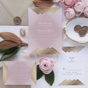 Geometric Pink Gold Gatsby Calligraphy Wedding Invitation