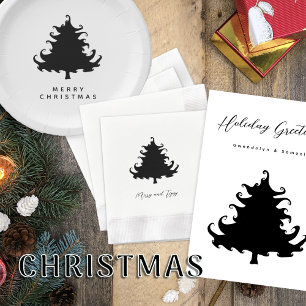 Black Christmas Tree Holiday Party Napkin
