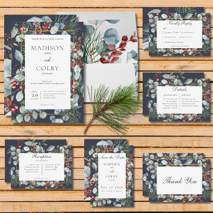 Winter Christmas Greenery Wedding Invitation