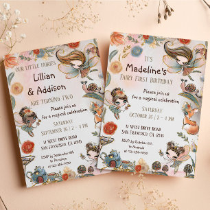Whimsical Forest Fairy Girls First Birthday Photo Invitation