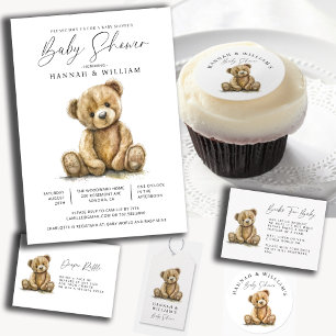 Simple Cute watercolor Teddy Bear Baby Shower Classic Round Sticker