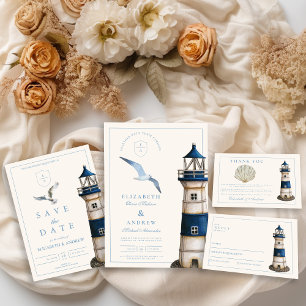 Elegant Watercolor Nautical Lighthouse Wedding Acrylic Invitations