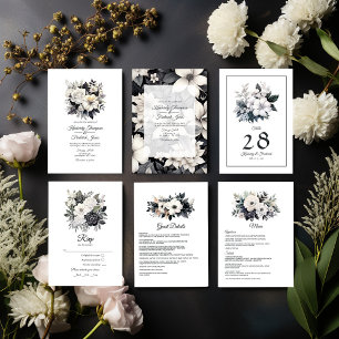 Black and White Floral Wedding Invitation