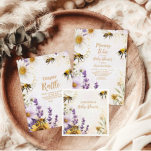 Vintage Mommy to Bee Wildflowers Baby Shower Invitation