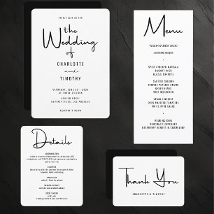 Bold Minimalist Black White Script Wedding Thank You Card