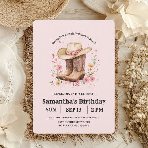 Cowgirl Wildflowers Bash Birthday   Pink Western  Invitation
