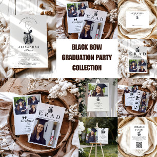 4 Photos Black Bow  Disco Ball Graduation Party  Invitation