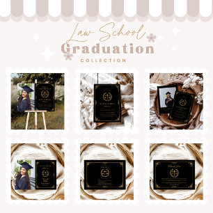Black Gold Elegant Law School Graduation Invitation