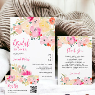 Spring pink boho garden floral bridal registry enclosure card
