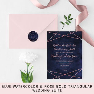 Navy Blue & Rose Gold Geometric Wedding Invitation