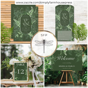 Rustic Fern Green Foliage Emerald Green Wedding Thank You Card