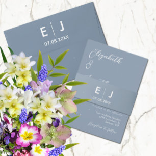 Enveloppe Dusty Blue & White Monogram Wedding