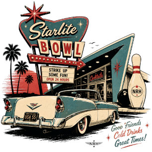 T-shirt Chemise pour hommes de bowling Starlite Bowl vinta