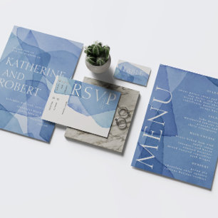 Modern Watercolor Shapes Wedding Dinner Menu Card