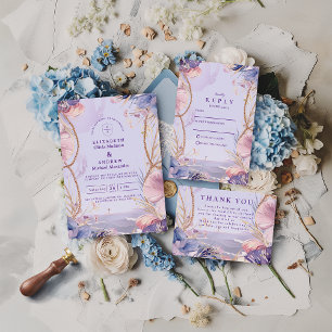 Lavender Coastal Seashell Rope Wedding Invitation