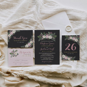Rose Pink Peony Floral Boho Wedding Programme