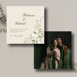 Elegant Watercolor Floral Round Photo Wedding Menu