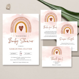 Boho Powder Pink Rainbow It's a Girl Baby Shower Invitation